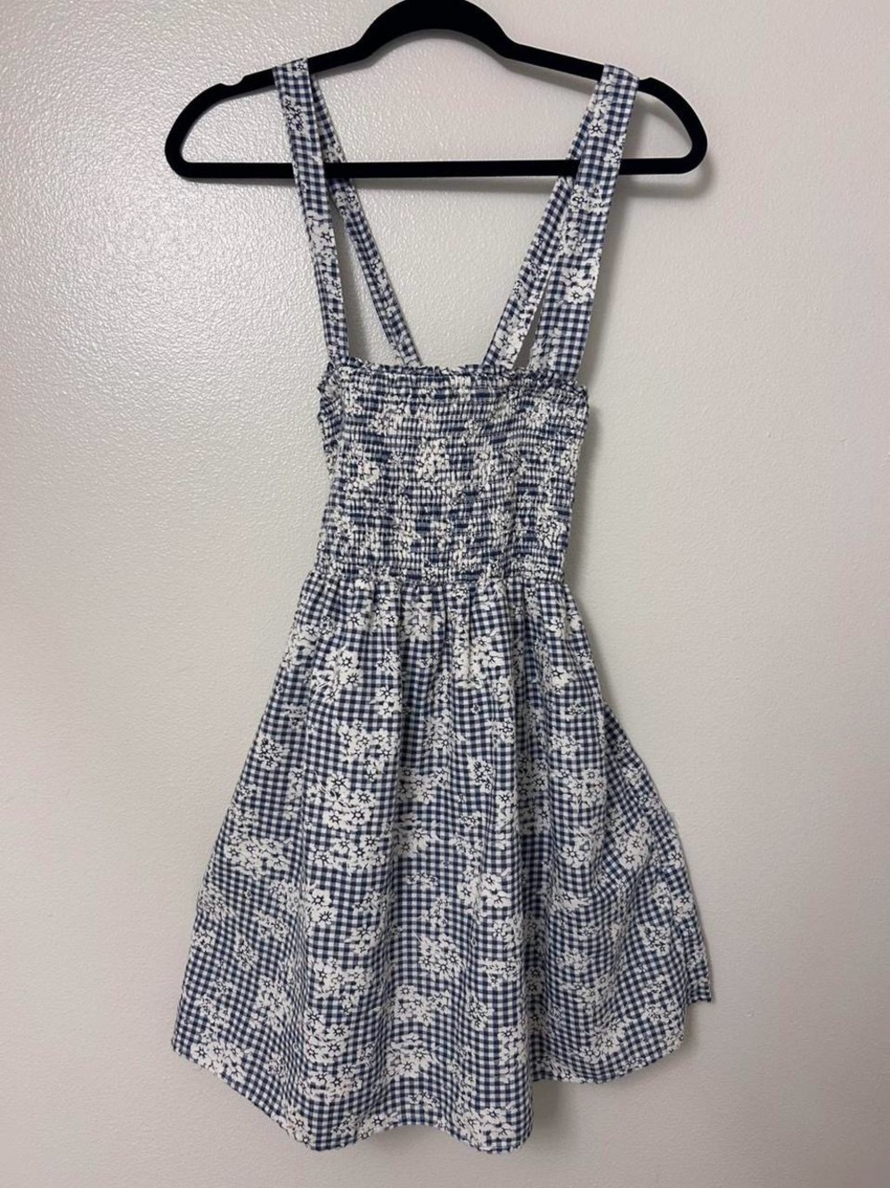 American Eagle Outfitters Blue and White Gingham Floral Mini Dress